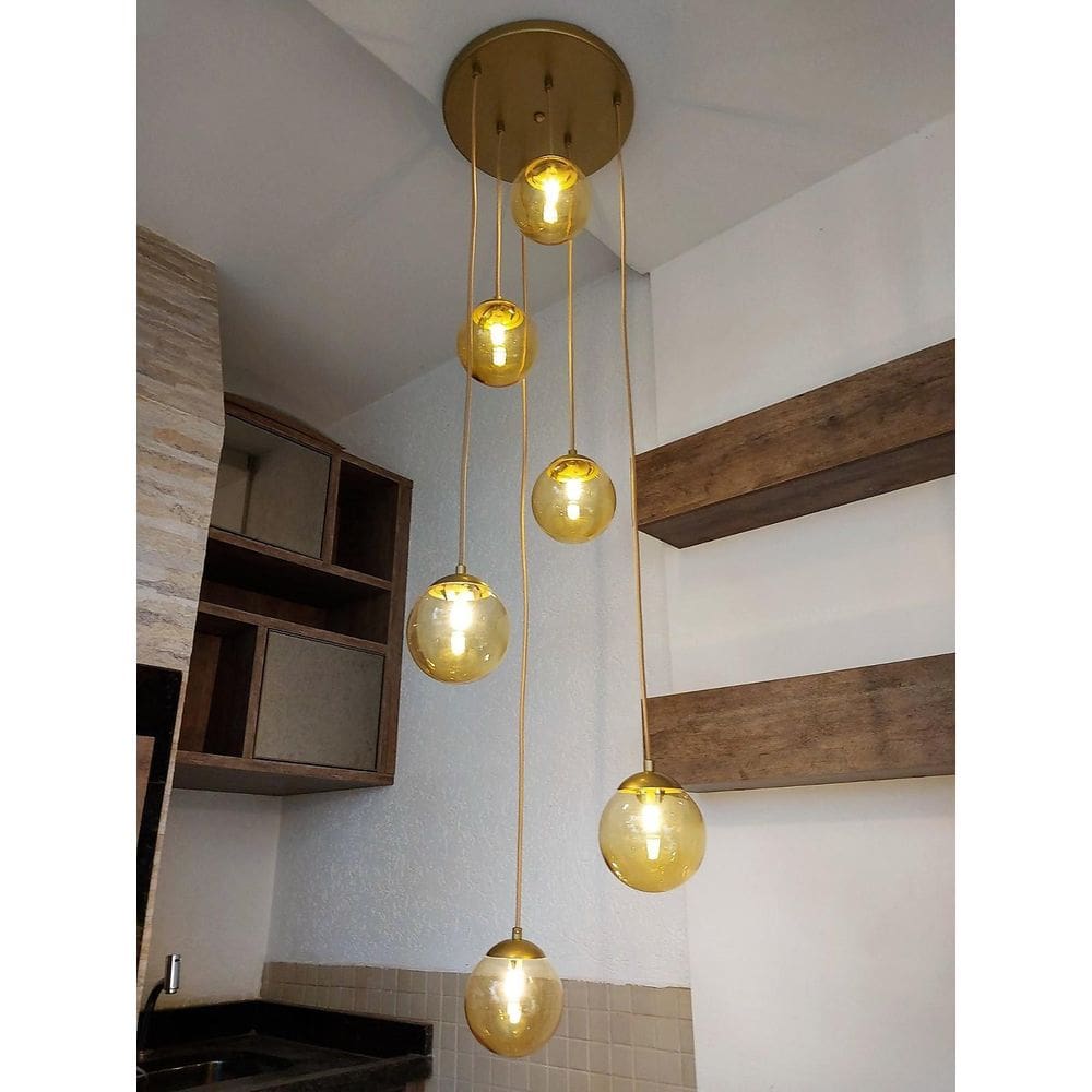 Pendente Moderno Jabuticaba Alumínio e Vidro 3,00m Ajustável