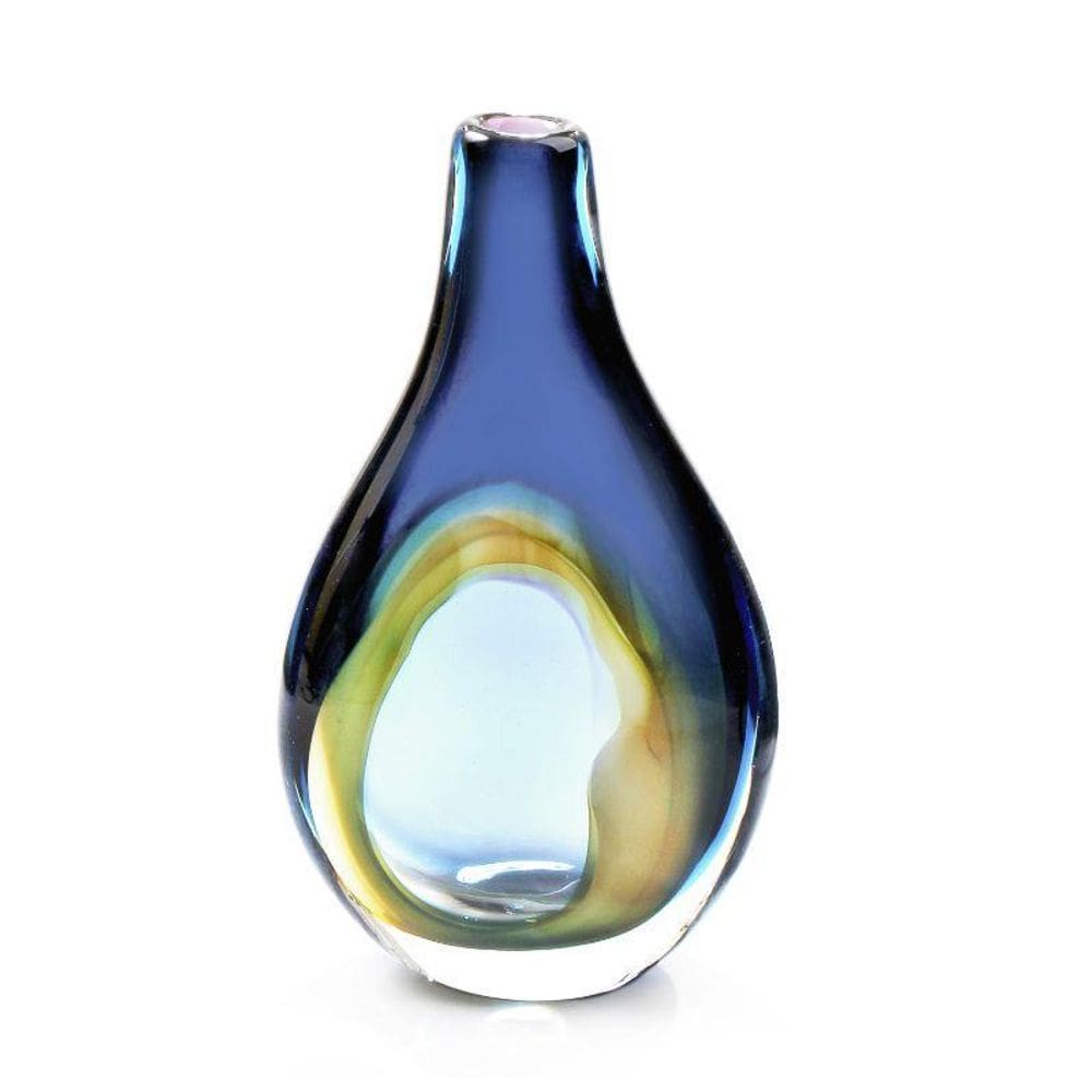 Vaso Em Cristal Murano Azul - São Marcos 34Cm