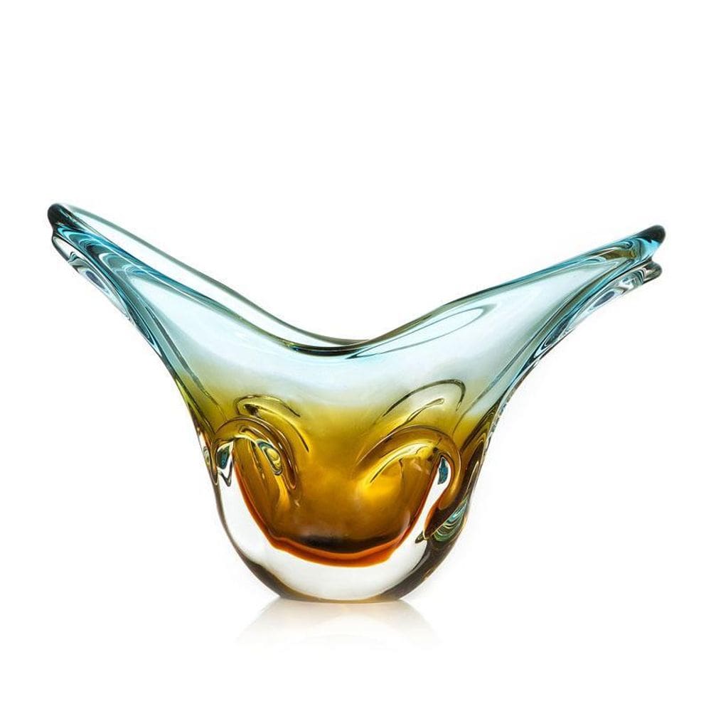 Vaso Em Cristal Murano Água Marinha E Âmbar São Marcos 44Cm