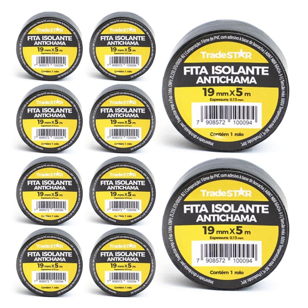 Fita Isolante PVC 19mm x 5m - Resistente 80C - Preto