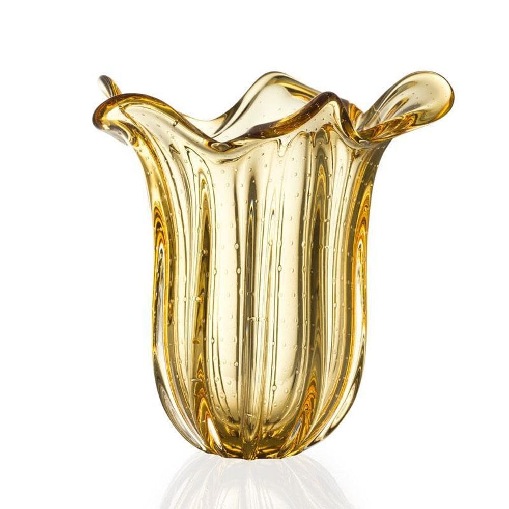 Vaso Em Cristal Murano Âmbar - São Marcos 38Cm