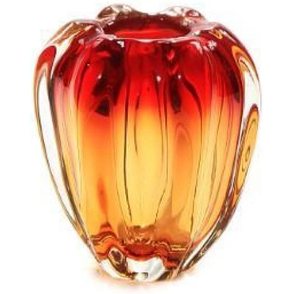 Vaso Em Cristal Murano Vermelho E Âmbar - São Marcos 18Cm