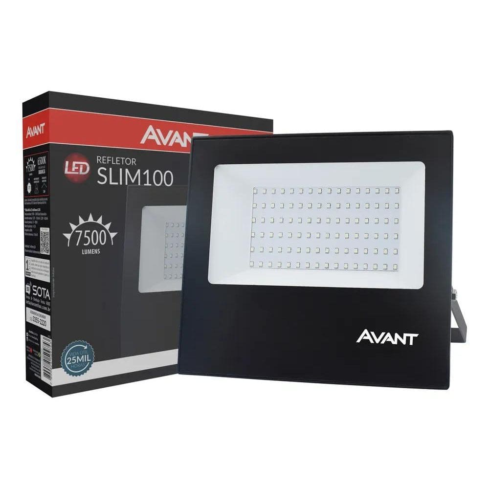 2X Refletor Slim Led 100W Ip66 Branco Frio 6500K Avant Carca