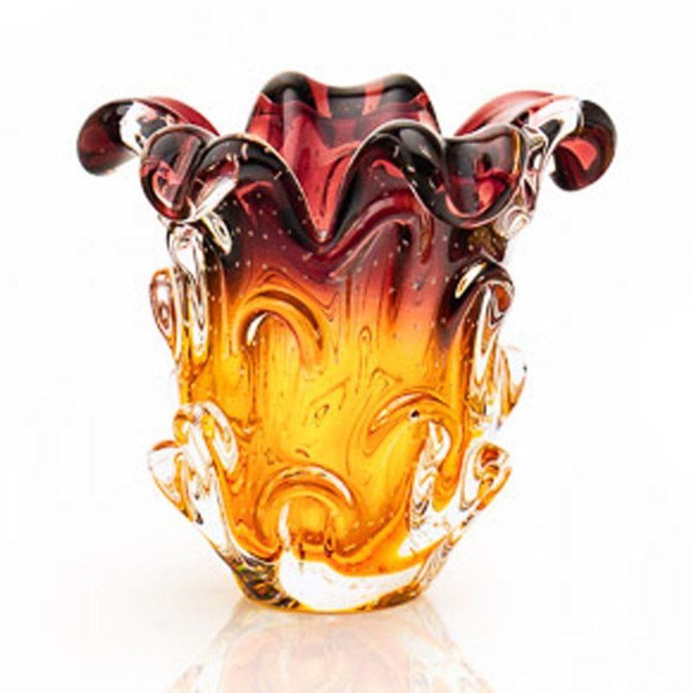 Vaso Em Cristal Murano Lilás E Âmbar - São Marcos 18Cm