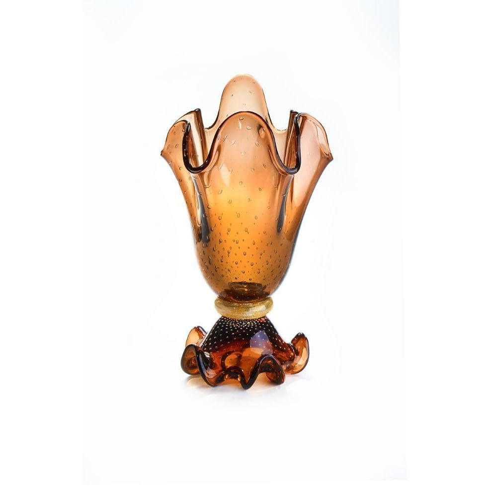 Vaso Em Cristal Murano Marrom Com Ouro 24K São Marcos 50Cm