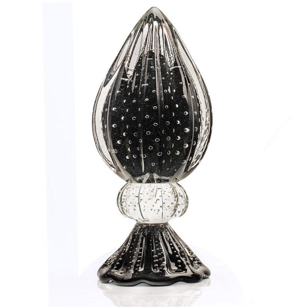 Vaso Pinha Com Base Em Cristal Murano Preto São Marcos 27Cm