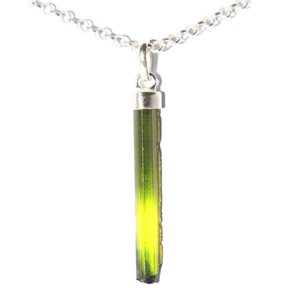 05 Pingente Nlux Canudo Turmalina Verde Envolto 25 a 30 mm Prata 950
