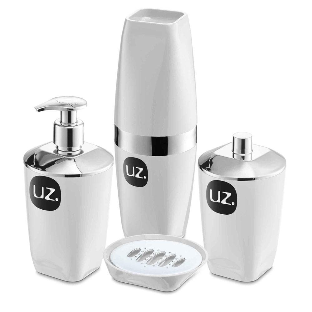 Kit Higiene Para Banheiro 4 Peças Com Porta Escova Uz Prata