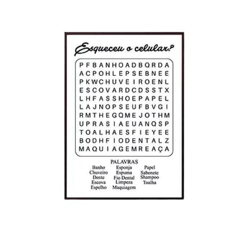 Quadro Caça Palavras Para Banheiro 45X34 C/Vidro - Preta