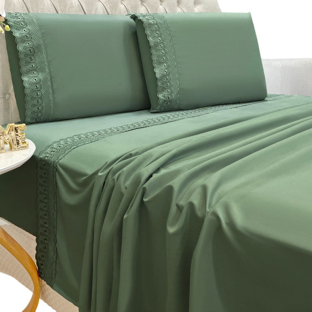 Jogo Lençol Queen Grace Bordado 4pç 100% Poliéster - Esmeral