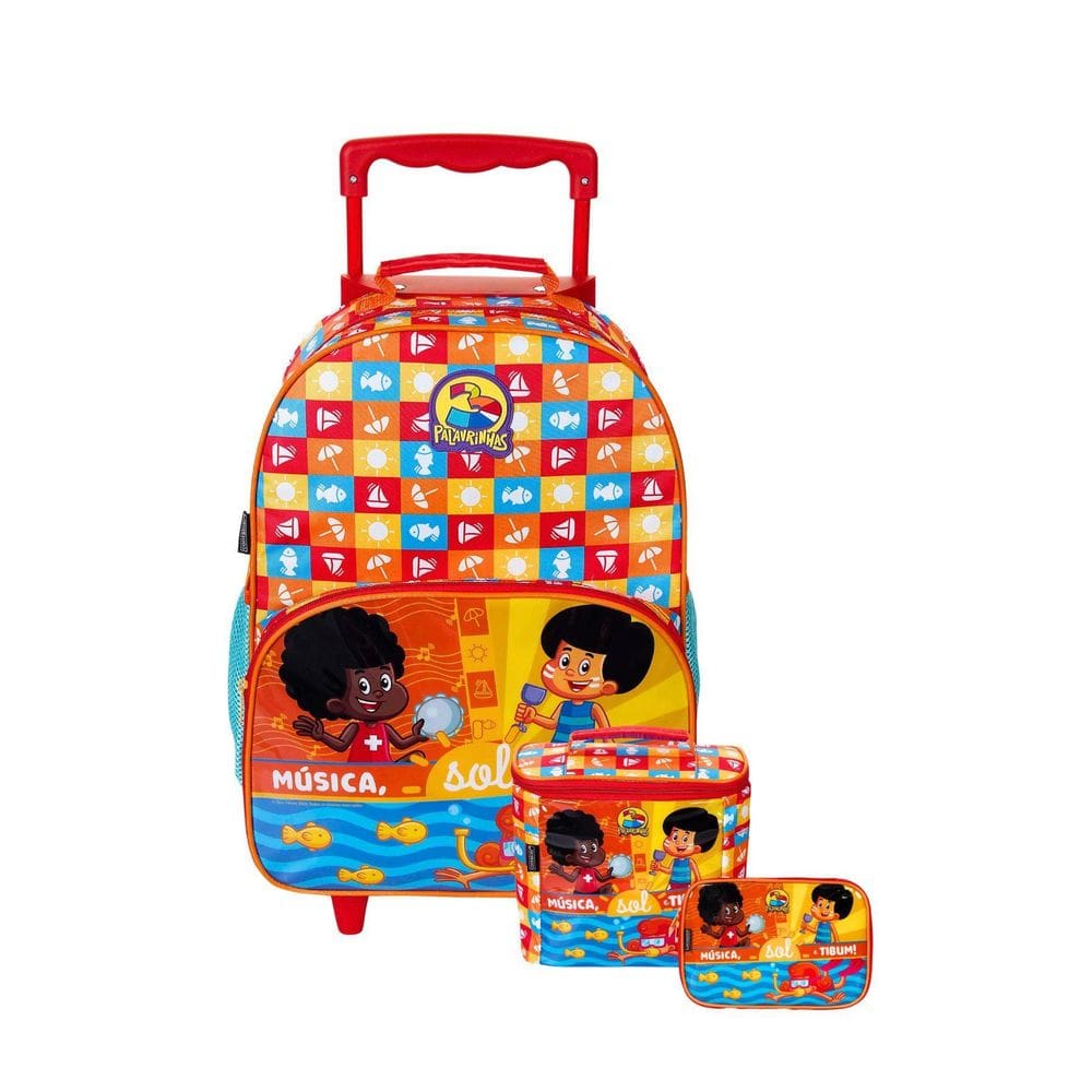 Kit Escolar Mochila De Rodas+Lancheira+Estojo 3Palavrinha