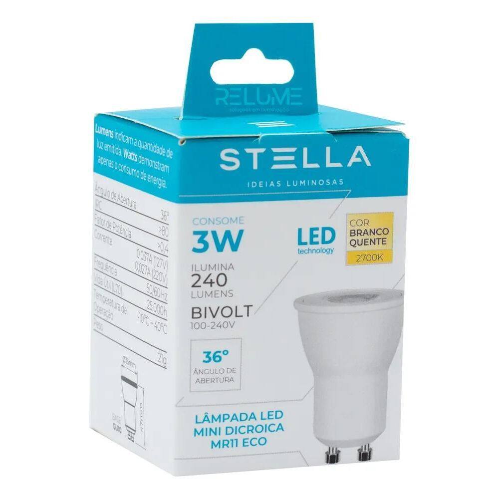 2X Lâmpadas Mini Dicroica Led Mr11 Gu10 3W Sth8513 Stella