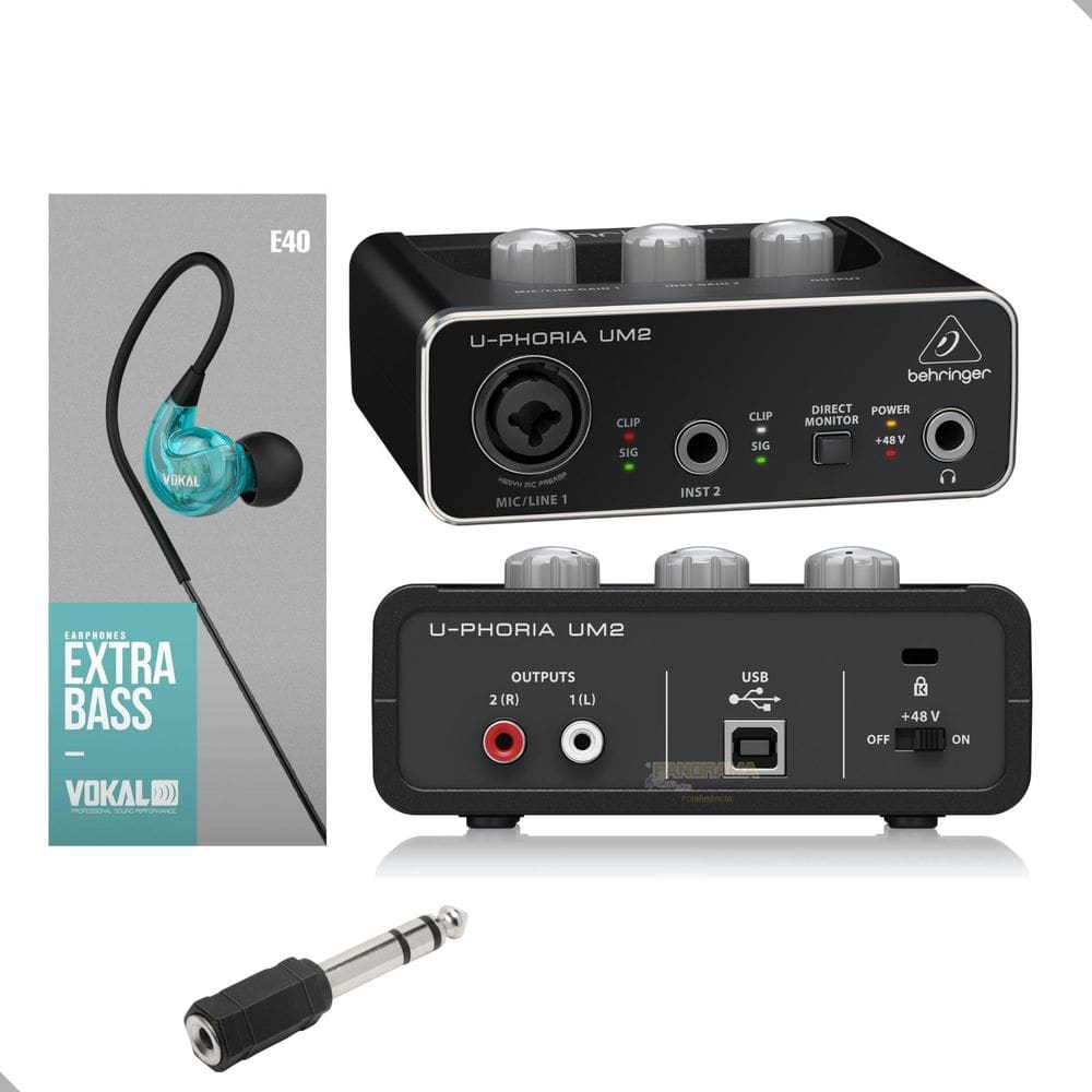 Interface De Áudio Behringer U-Phoria Um2 + Fone In Ear