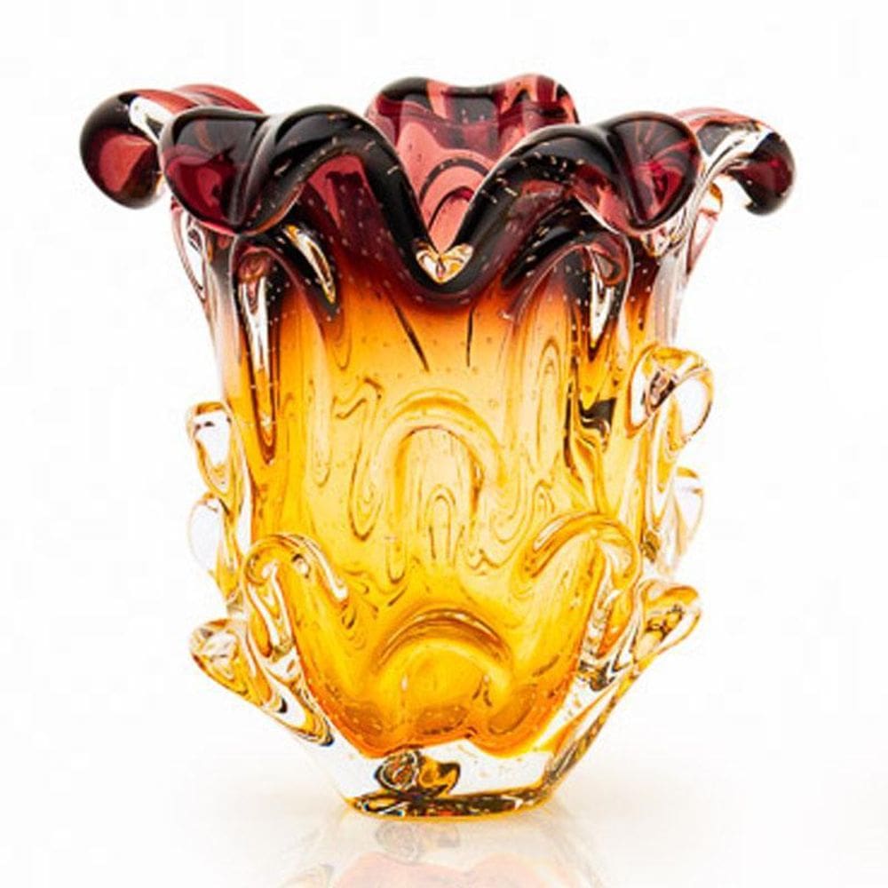 Vaso Em Cristal Murano Lilás E Âmbar - São Marcos 25Cm