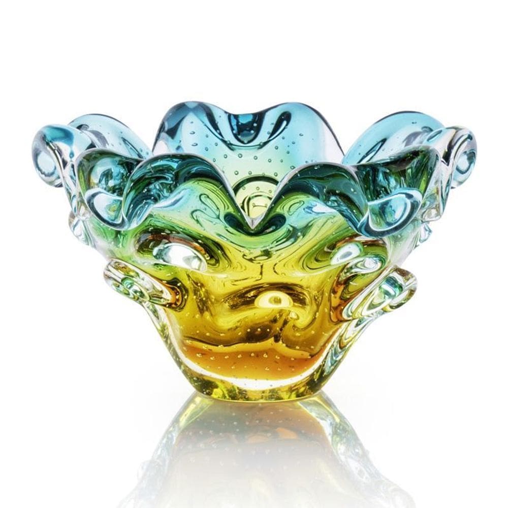 Centro De Mesa Cristal Murano Verde E Âmbar São Marcos 17Cm