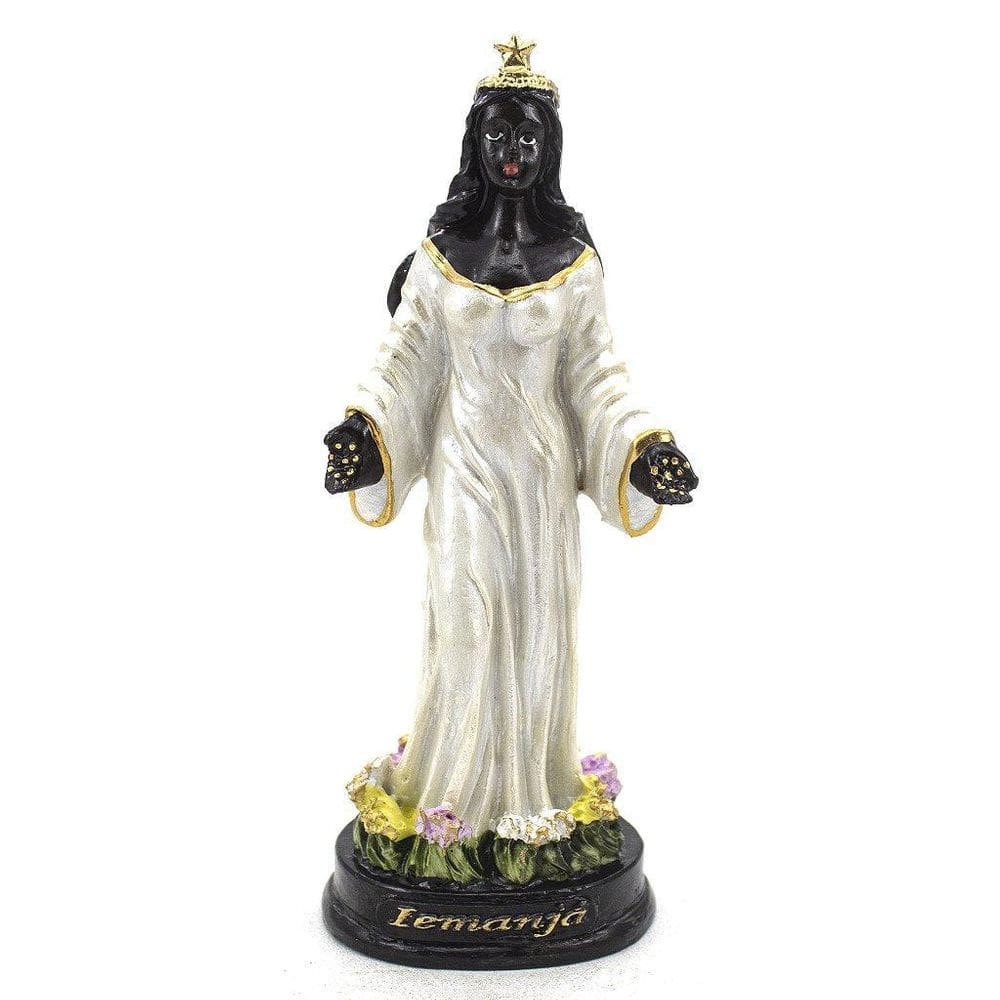 Imagem Iemanjá Preta Vestido Branco Resina 15 Cm