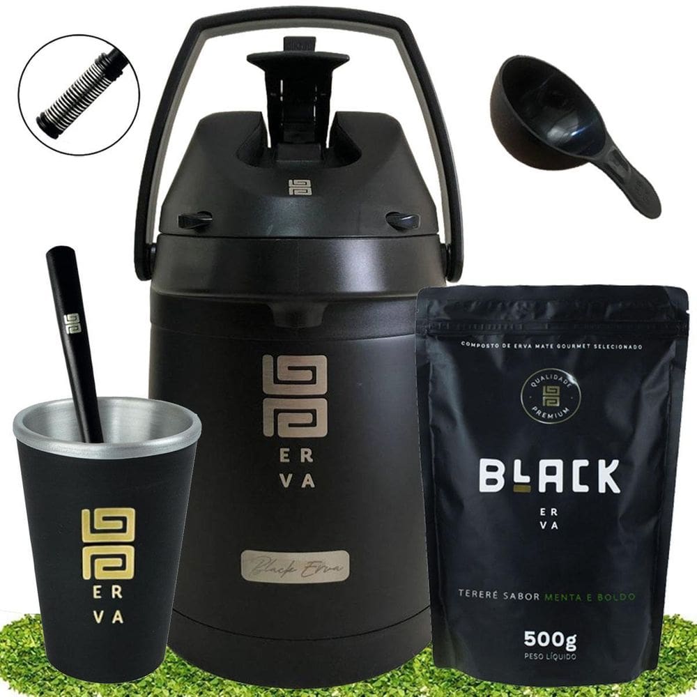 Kit Tereré Black Erva Garrafa 2,5L Cuia Erva Menta E Boldo
