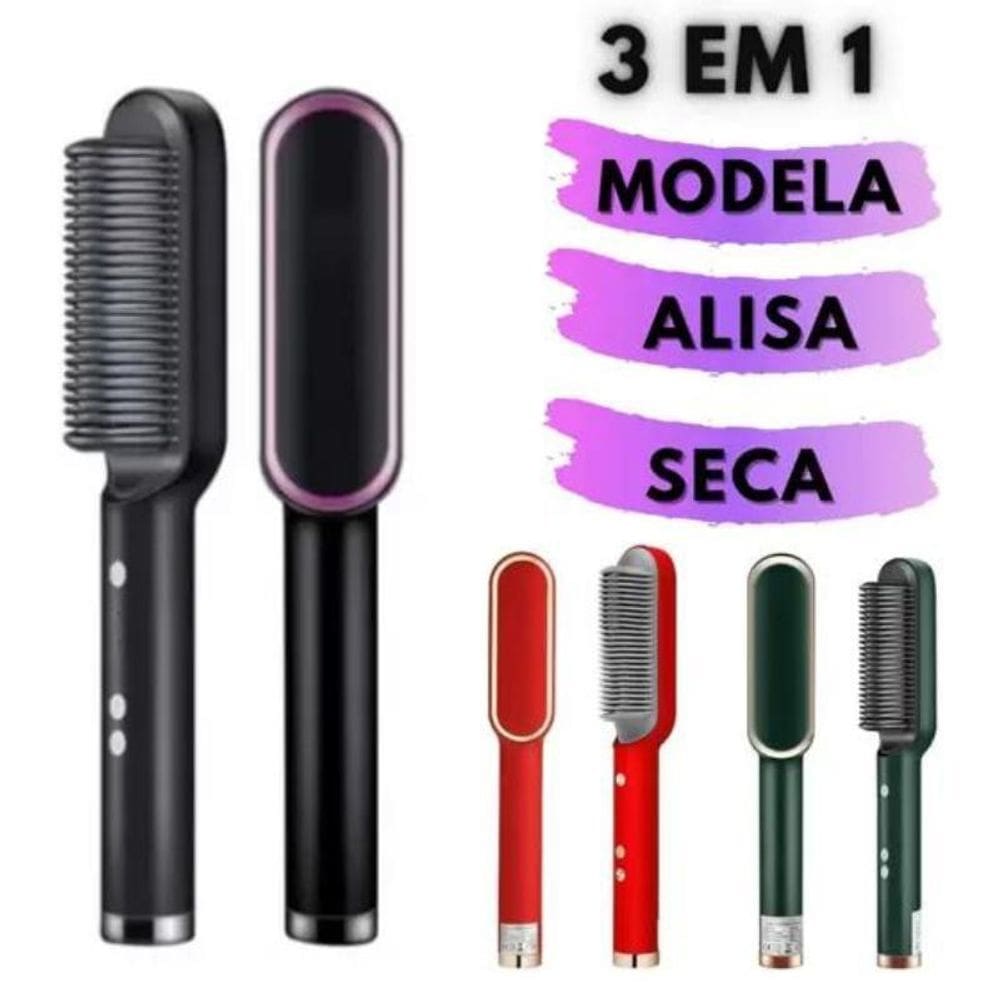 3 Em 1 Escova Pente Secadora Profissional Seca Modela Cabelo