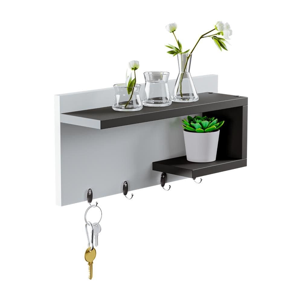 Porta Chaves de Parede com 4 ganchos Nero Branco e Preto