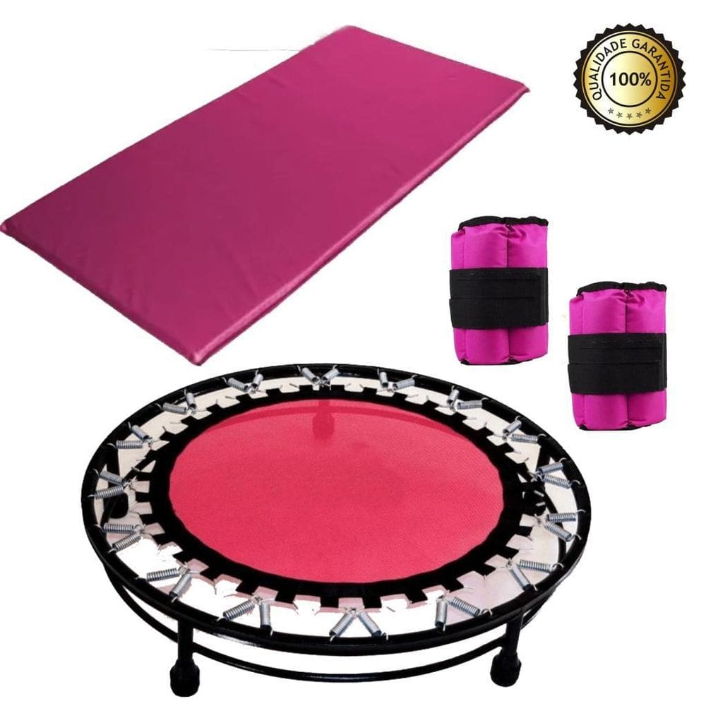 Kit Ginástica Rosa - Jump + Colchonete + Caneleira 3 Kg
