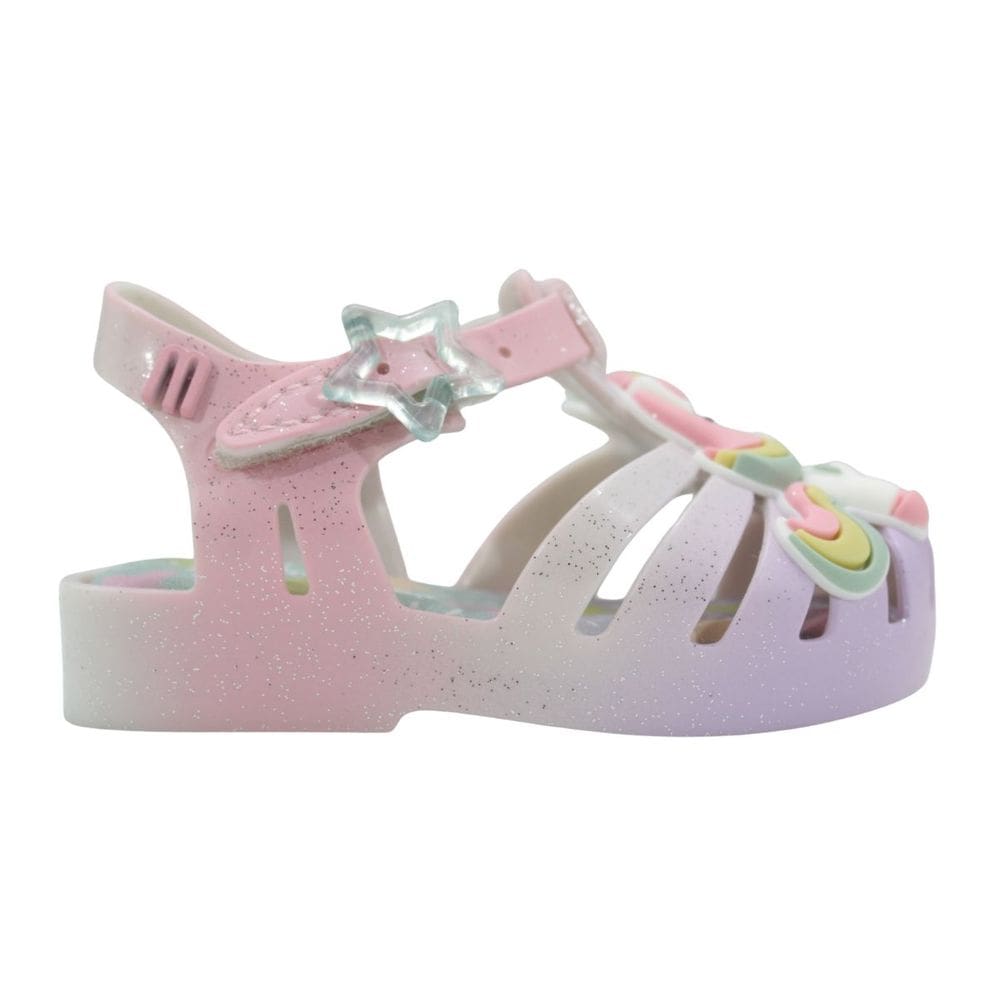 Sandália Mini Melissa Possession Uni Bebe Branco/Lilas/Rosa