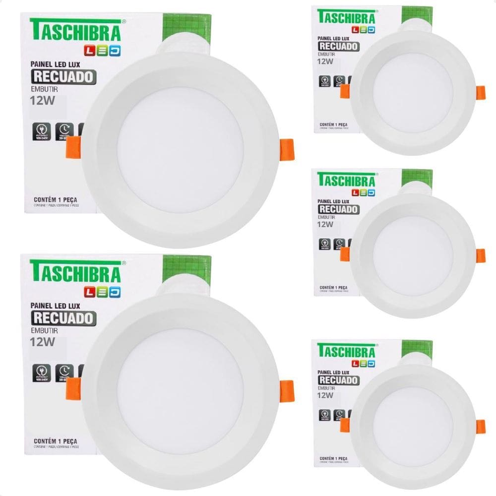 5 Painel De Led Redondo Embutir Recuado 12W Bivolt 6500K