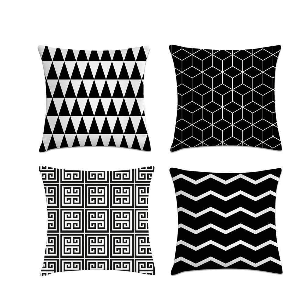 Kit 4 Capas De Almofadas Preto E Branco Geométrico 45X45