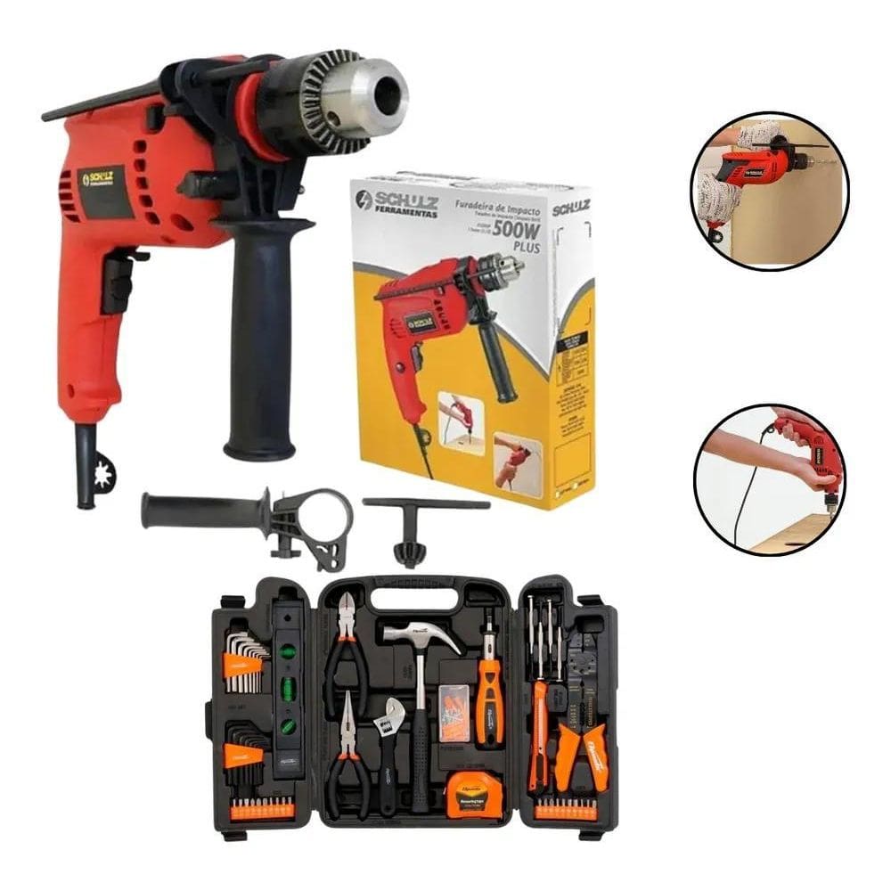 Furadeira Parafusadeira 500W + Kit Ferramenta 129 Sparta