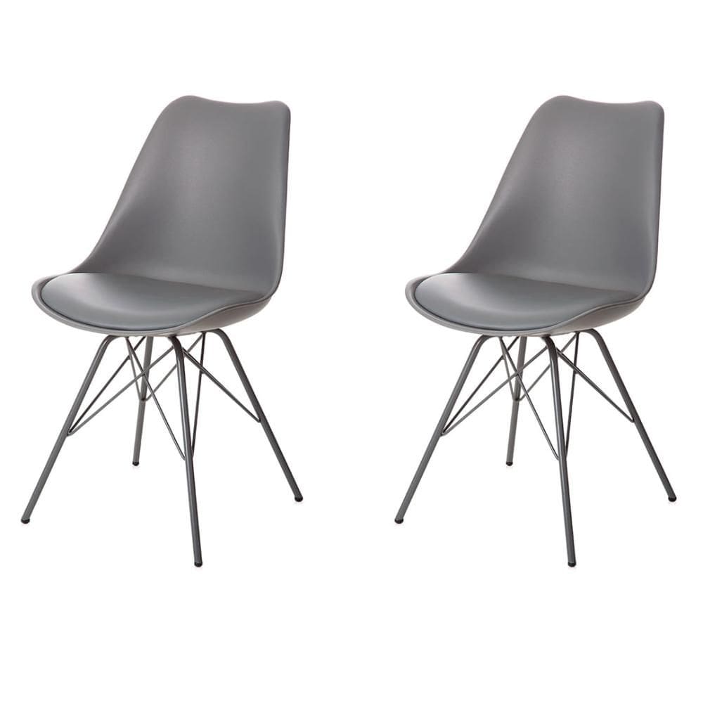 Kit 4 Cadeiras ANM6065F Eames Saarinen Joly Anima Office Polipropileno Cinza Base Ferro Cinza