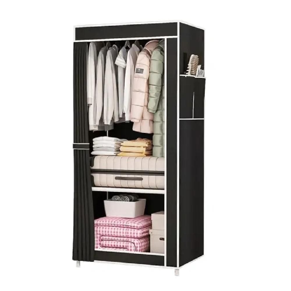 Guarda Roupa Cabideiro Organizador Multiuso Prateleira Estante Portátil Quarto Closet Preto