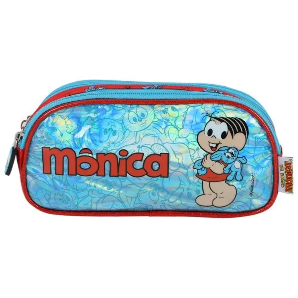 Estojo Escolar 3 Compartimentos Mônica Magali Metalizado