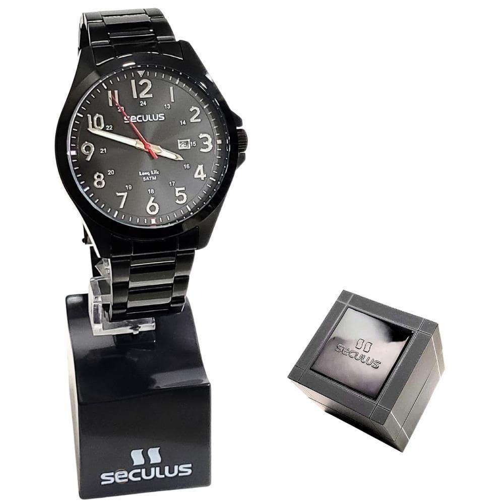 Relógio Seculus Masculino Analógico Preto Long Life