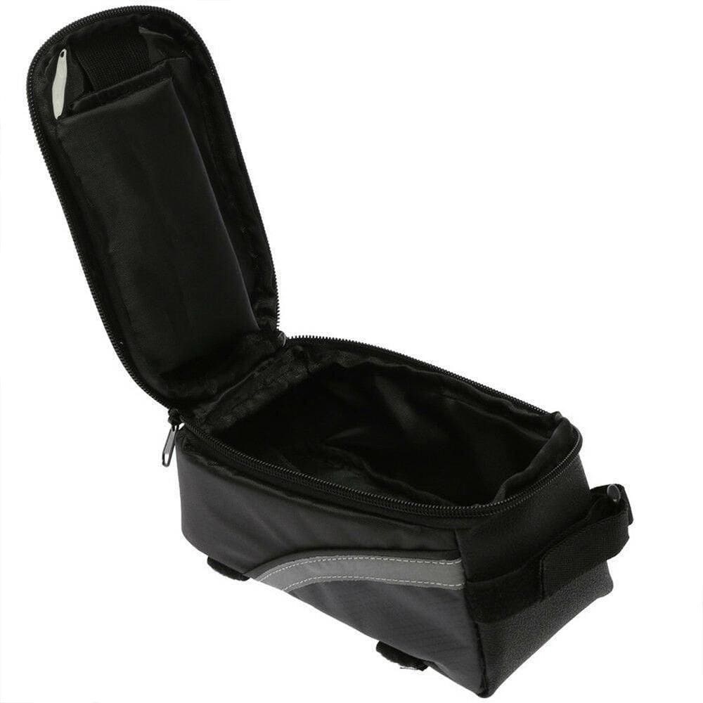 Bolsa Case Porta Suporte Guidão Tela Touch Compacto Zíper Saída Fone Ouvido Ciclistas Cinza