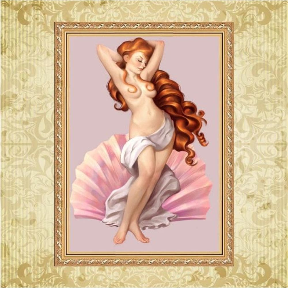 Quadro Moldura Dourada Deusa Afrodite Rosa 45X34Cm