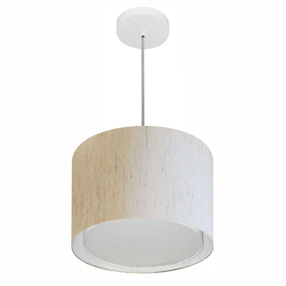 Lustre Pendente Cilíndrico Duplo Vivare Md-4285 Cúpula Em Tecido 35x30cm - Bivolt Linho Bege 127/220v