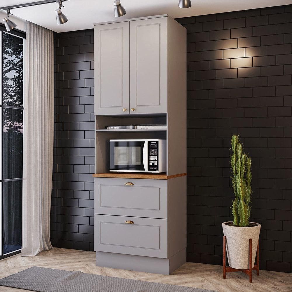 Paneleiro Torre Quente 1 Forno Com Tampo Amy Casa 812 Cinza