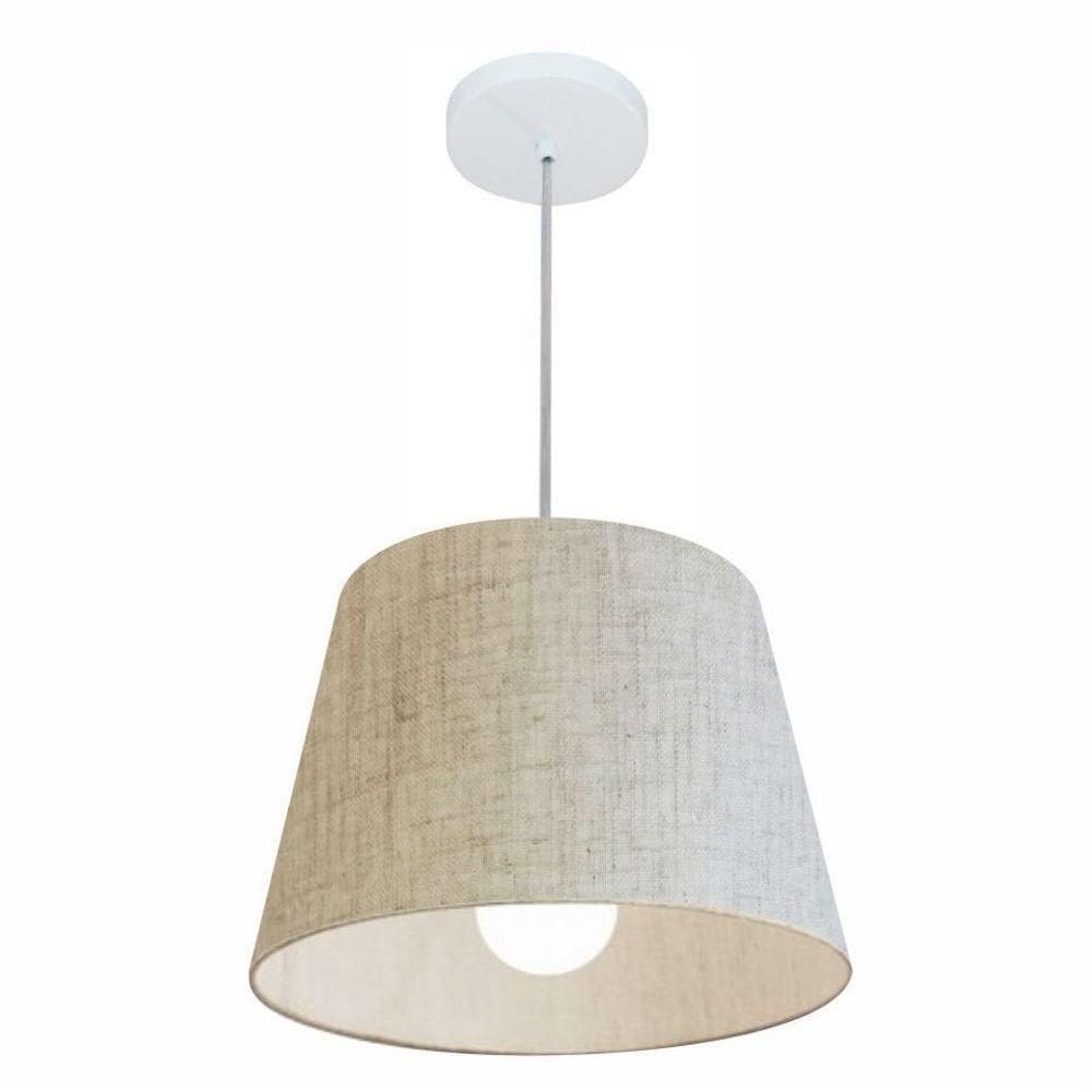 Lustre Pendente Cone Md-4240 Cúpula Em Tecido 30/40x30cm Rustico Bege - Bivolt