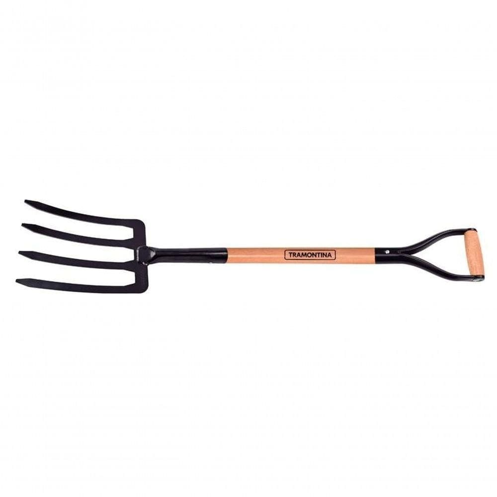 Forcado Para Terra Tramontina 4 Dentes Com Cabo De Madeira 74cm
