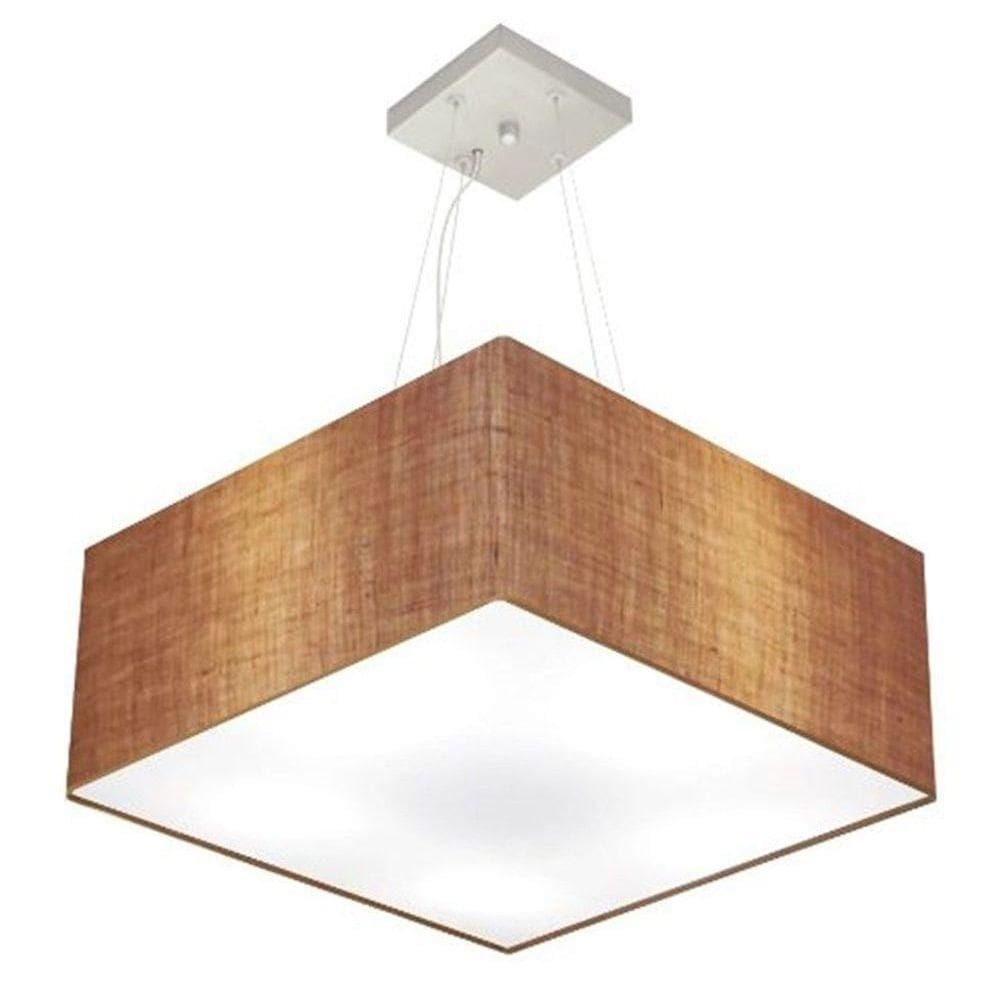 Lustre Pendente Quadrado Vivare Md-4071 Cúpula Em Tecido 30/70x70cm - Bivolt Palha 127/220v