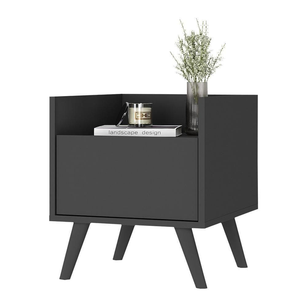Mesa De Cabeceira 40Cm Retrô Multimóveis V4041 Preta Preto