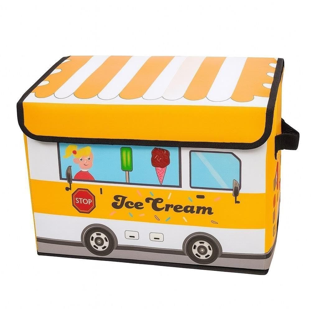 Baú Caixa Infantil Multifuncional Dobrável Tampa Organizador Quarto Puff Porta Brinquedos ônibus