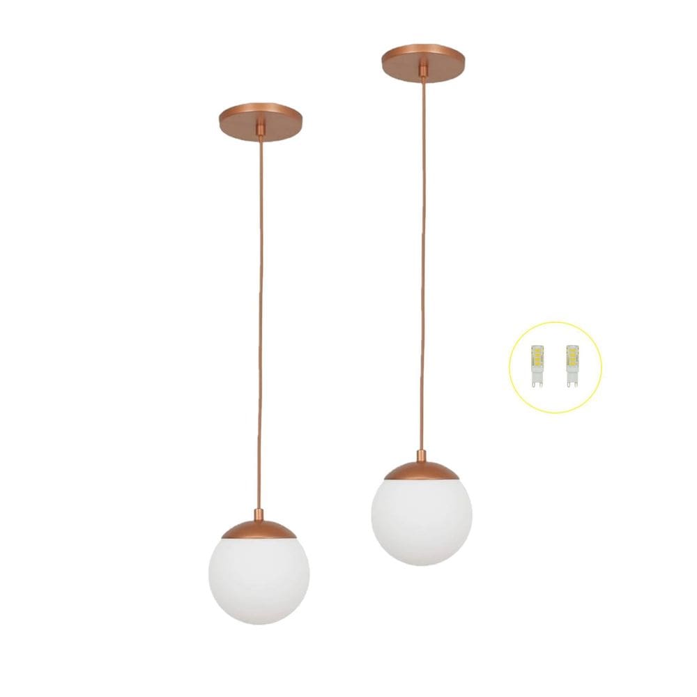 Kit 2 Pendentes Jabuticaba Cobre Bola Globo De Vidro + Led V