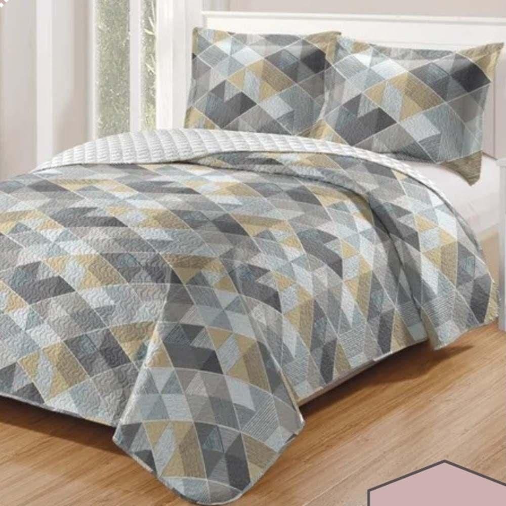 Kit Cobre Leito Colcha Daily Casal 3 Peças Dupla Face Estampado - Modelo 66 - 100% Poliéster