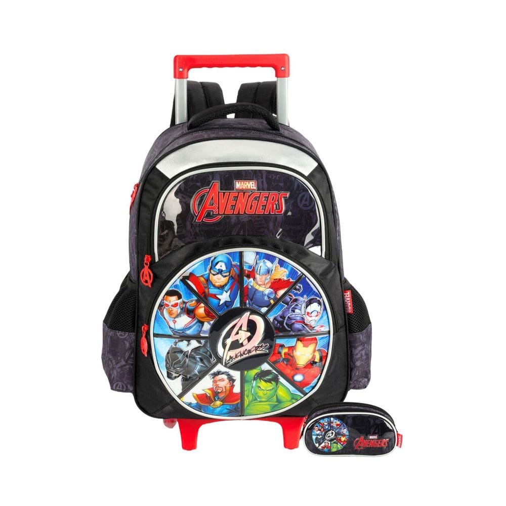 Kit Escolar Mochila Com Rodas+Estojo Avengers - Preto