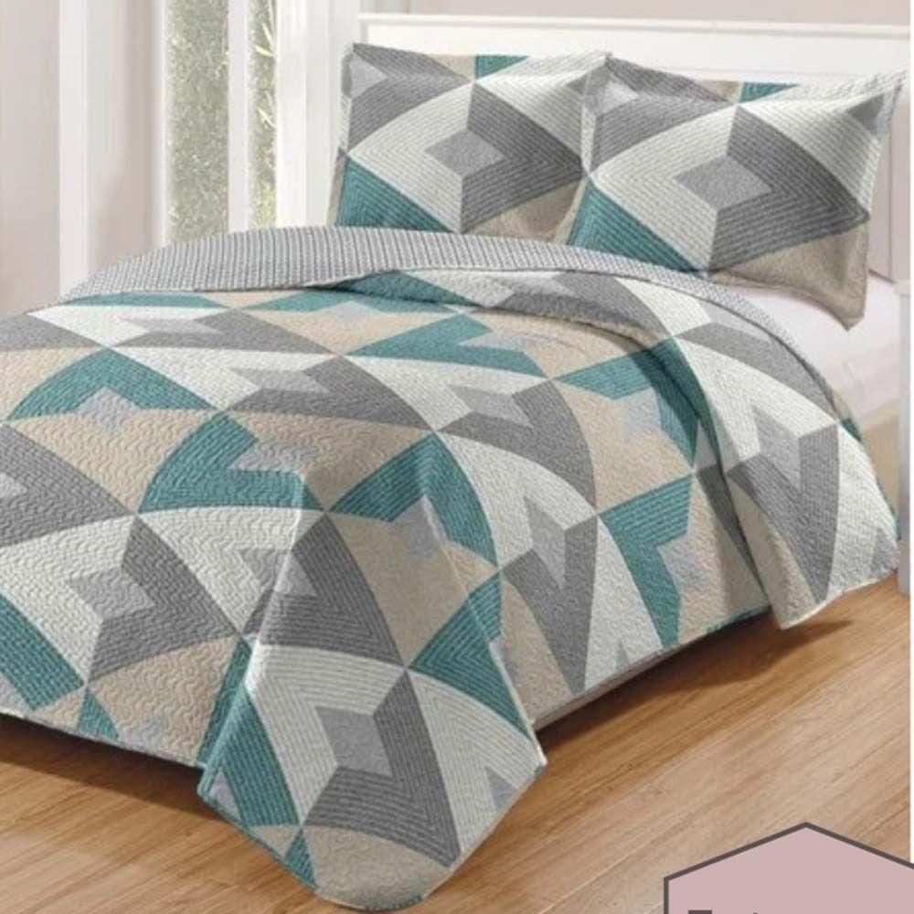 Kit Cobre Leito Colcha Daily King 3 Peças Dupla Face Estampado - Modelo 63 - 100% Poliéster