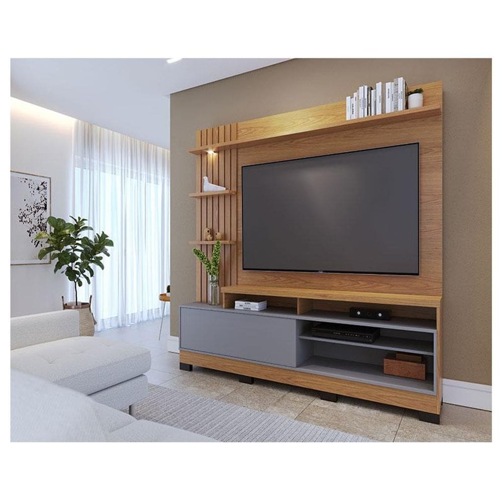 Estante Home Theater Ambiente Maceió com Pés Freijó Cinza Acetinado - Colibri