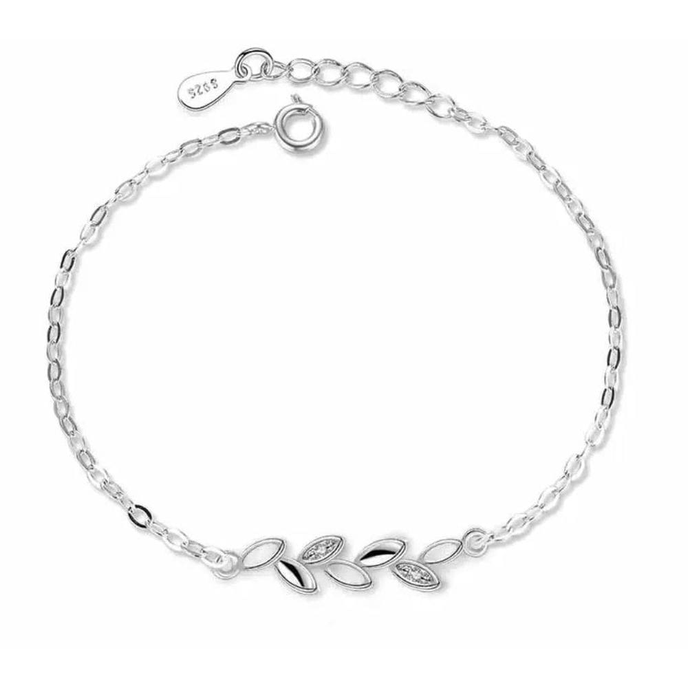 Pulseira Prateada Folhas Vazadas Strass Delicada