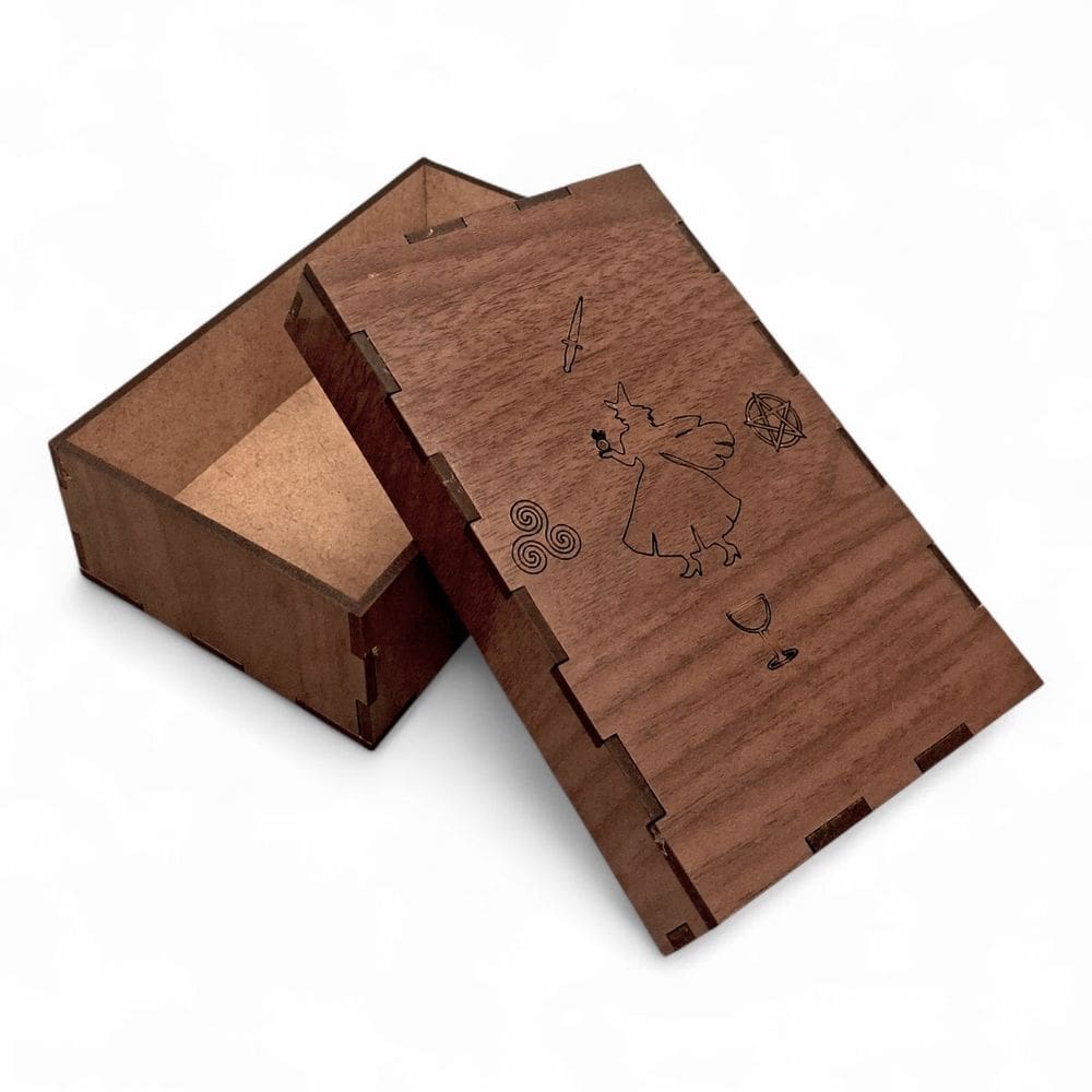 Porta Tarô Wicca Caixa Madeira Marrom Classica Silhueta 14cm