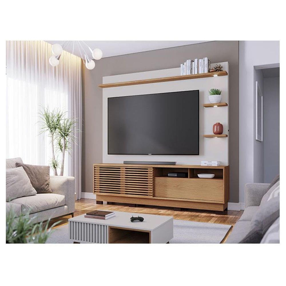 Estante Home Theater Ambiente Com Pés Campeche Freijó Off White Matte - Colibri