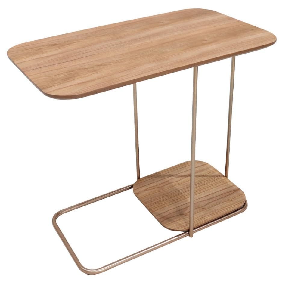 Mesa Apoio Lateral Lógica Nacional Móveis 70cm (largura) Lateral Madeira Cor Pinhão Base Metal Cobre